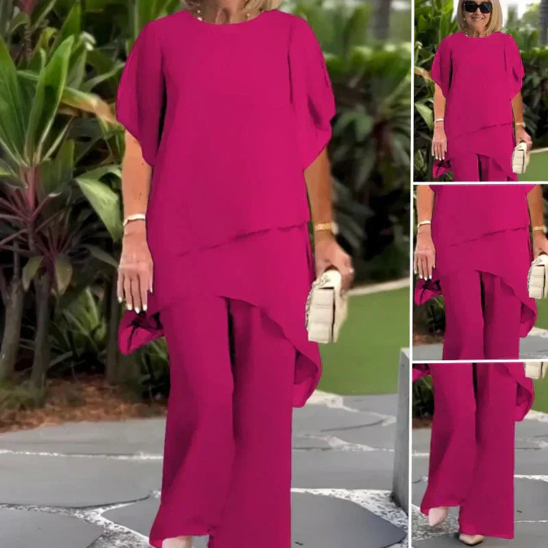 ✨50 % Rabatt – Charmantes Set aus asymmetrischem Oberteil 👗 Elegantes Set aus Hose mit weitem Bein – Bequem und perfekt für den Frühling