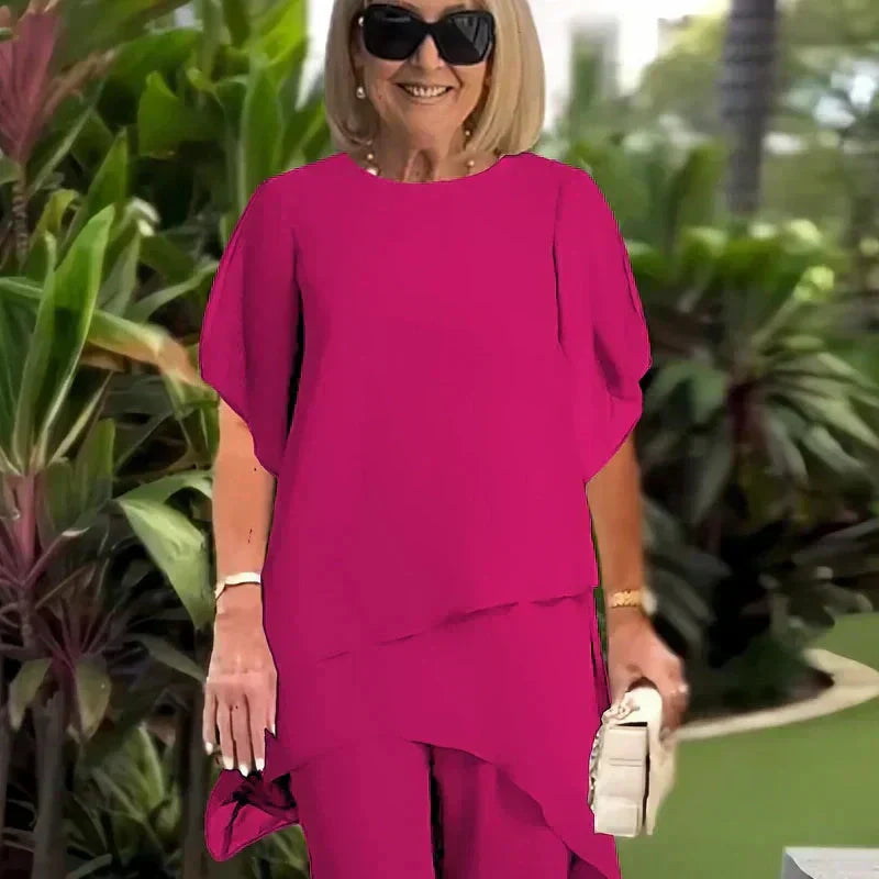 ✨50 % Rabatt – Charmantes Set aus asymmetrischem Oberteil 👗 Elegantes Set aus Hose mit weitem Bein – Bequem und perfekt für den Frühling