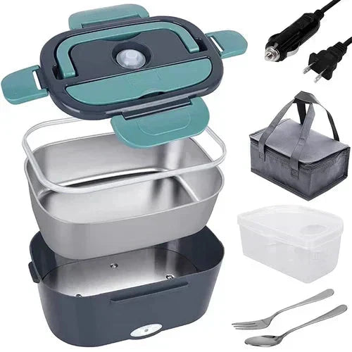 Tragbare Heiz-Lunchbox mit Edelstahl-Einsatz – Trockene Erwärmung, 12V/220V & doppelte Spannung – Ideal für Auto, Büro & Reisen ⚡