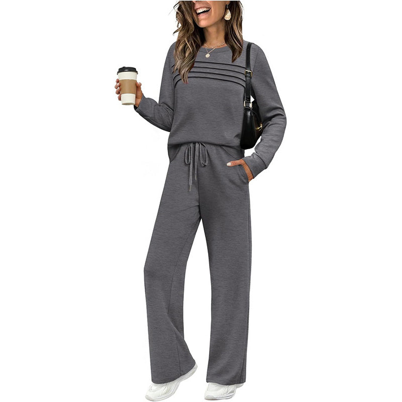 👚 60% RABATT! 👖 Damen-Set Top & Hose – Bequemer Rundhals, Verstellbare Kordel & Vielseitiger Style ✨