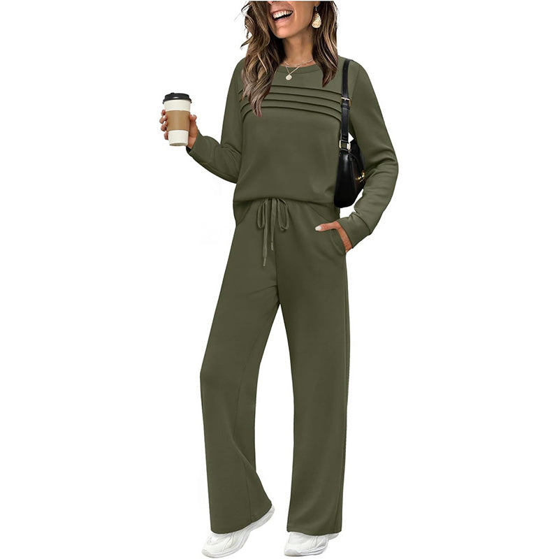 👚 60% RABATT! 👖 Damen-Set Top & Hose – Bequemer Rundhals, Verstellbare Kordel & Vielseitiger Style ✨