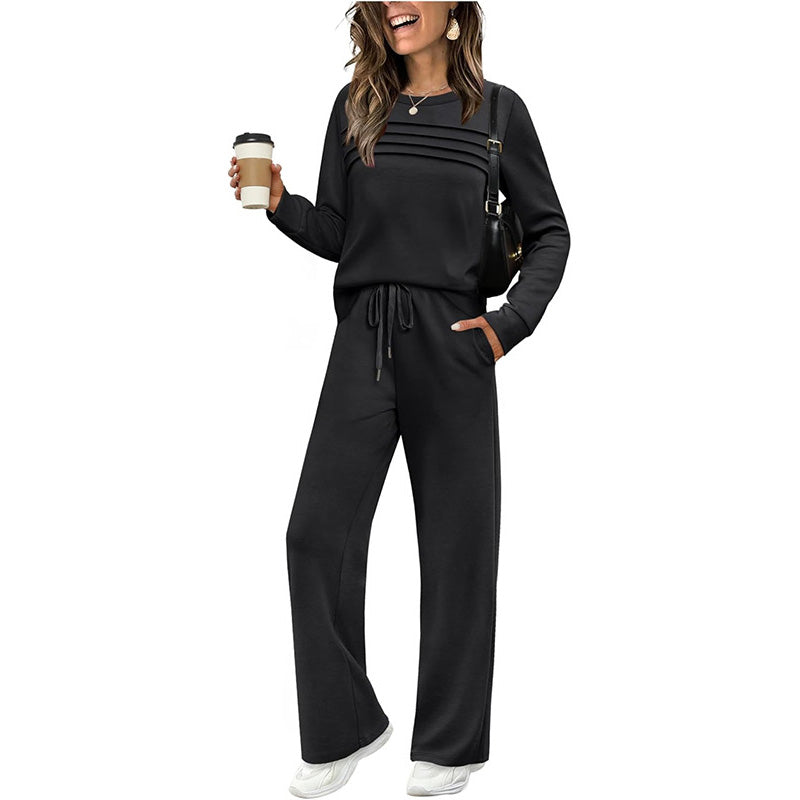 👚 60% RABATT! 👖 Damen-Set Top & Hose – Bequemer Rundhals, Verstellbare Kordel & Vielseitiger Style ✨
