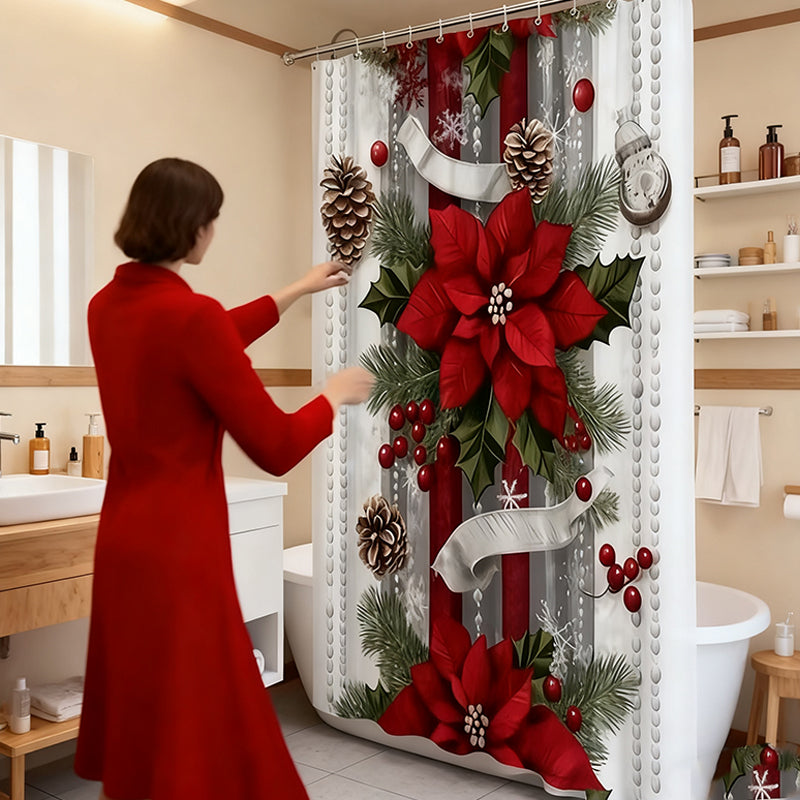🎄Weihnachten 50% Rabatt 🎉Weihnachtsroter Druck Feiertags-Duschvorhang