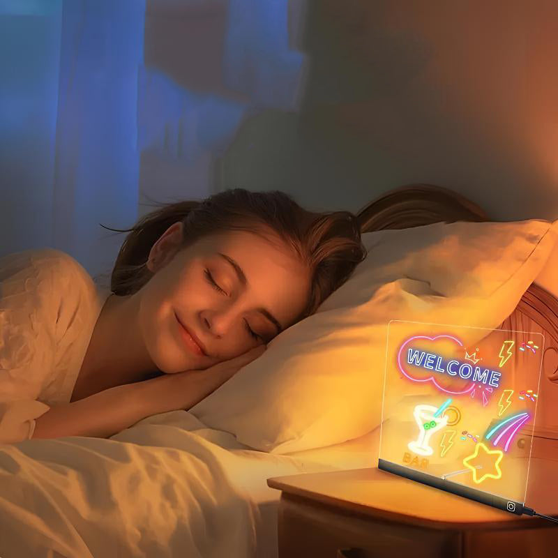 🎁Begrüßen Sie Weihnachten mit 50 % Rabatt💥🎉Löschbare, beleuchtete Acryl-Zeichentafel mit Ständer