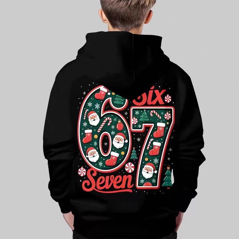 ⌛ Nur noch 3 Tage – 50 % auf alles! ⏰Kinder Weihnachts-Kapuzenpullover mit „67“ Grafik-Print