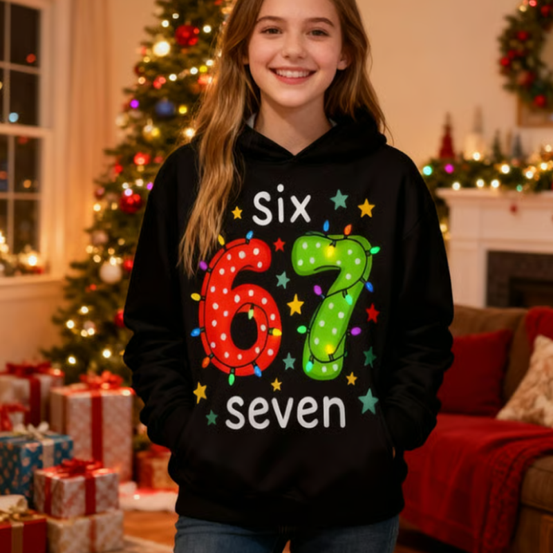 ⌛ Nur noch 3 Tage – 50 % auf alles! ⏰Kinder Weihnachts-Kapuzenpullover mit „67“ Grafik-Print