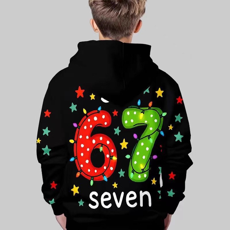 ⌛ Nur noch 3 Tage – 50 % auf alles! ⏰Kinder Weihnachts-Kapuzenpullover mit „67“ Grafik-Print