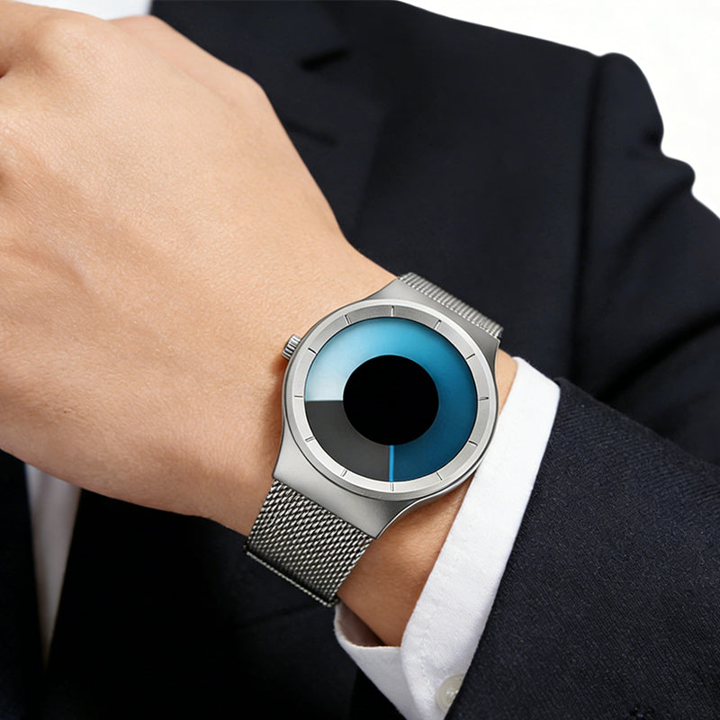 ⌚ BEFRISTET 50% RABATT! ✨ Herrenuhr Minimalistisch – Ohne Zeiger, 30m Wasserdicht, 43mm, Silber/Schwarz ⏱️