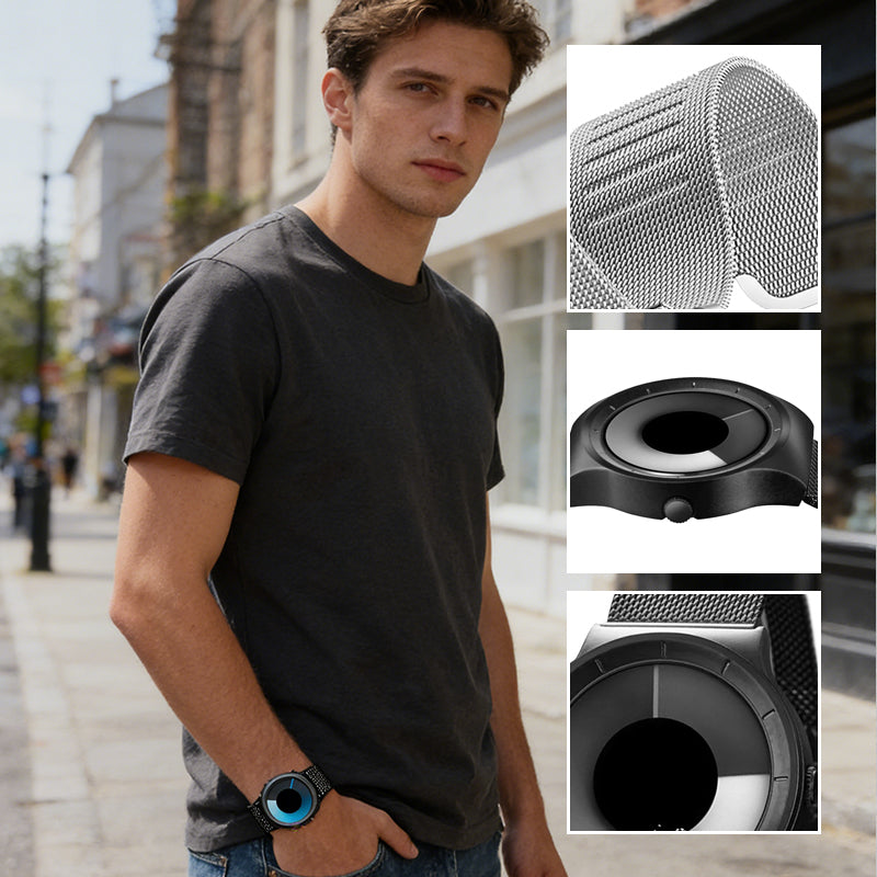 ⌚ BEFRISTET 50% RABATT! ✨ Herrenuhr Minimalistisch – Ohne Zeiger, 30m Wasserdicht, 43mm, Silber/Schwarz ⏱️