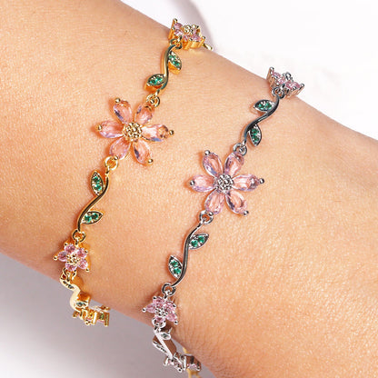 🌼Damenarmband mit Kirschblüten-Strass🌸