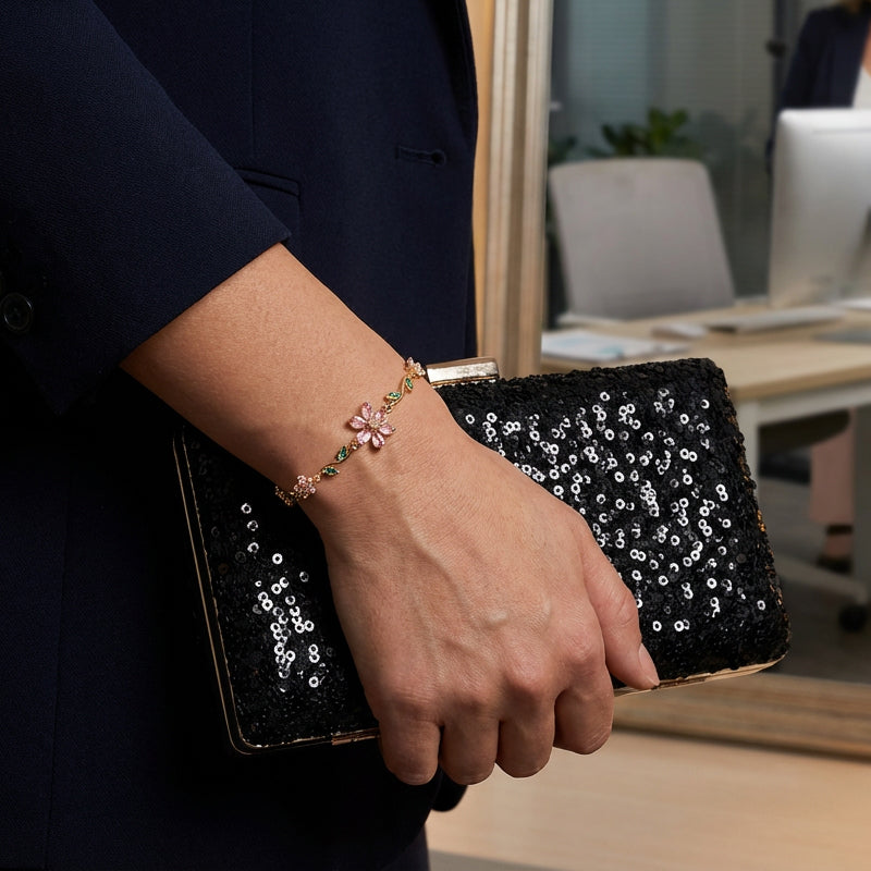 🌼Damenarmband mit Kirschblüten-Strass🌸