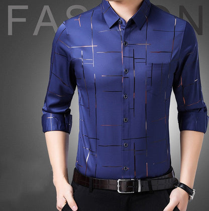 👔 53% RABATT! ✨ Herren Langarm-Hemd – Gestreift, Bügelfrei, Elastisch & Vielseitig für Business & Freizeit 🧶