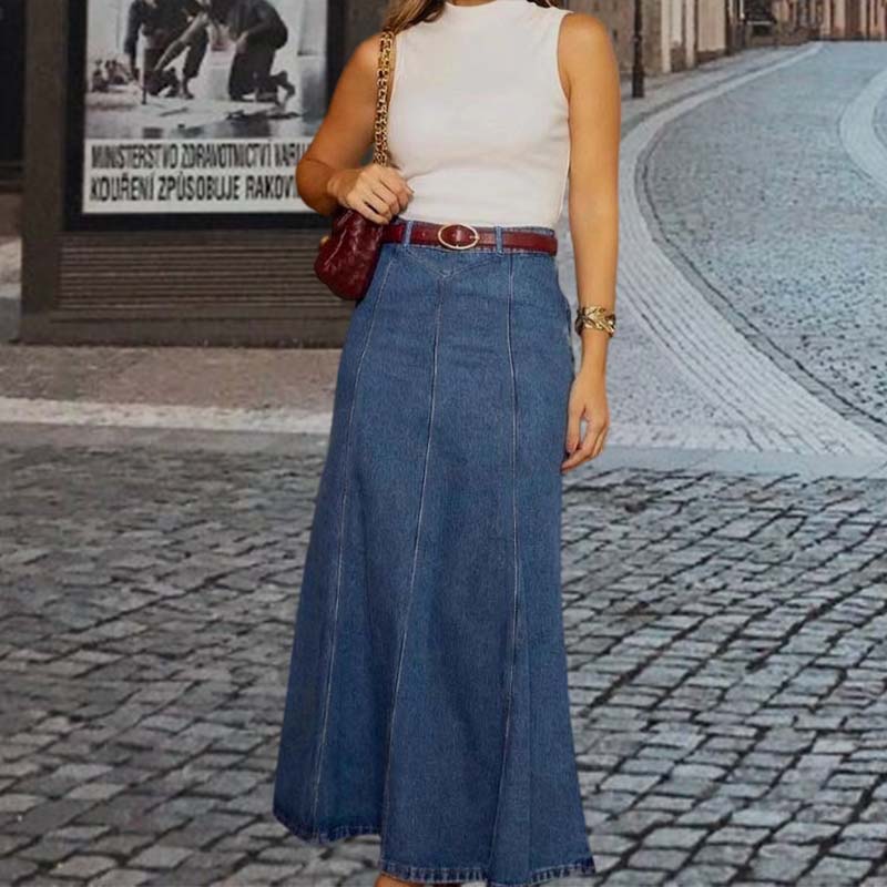 👗 57% RABATT! ✨ Damen-Maxirock aus Denim mit Hoher Taille – A-Linien-Schnitt, Dehnbarer Komfort & Vielseitiger Style 👖
