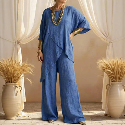 📢📢50 % Rabatt!! ⏰Zweiteiliges Damen-Outfit mit lockerer Passform und asymmetrischem Oberteil
