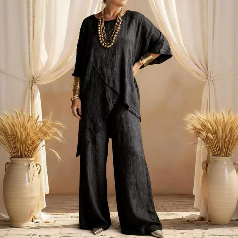 📢📢50 % Rabatt!! ⏰Zweiteiliges Damen-Outfit mit lockerer Passform und asymmetrischem Oberteil