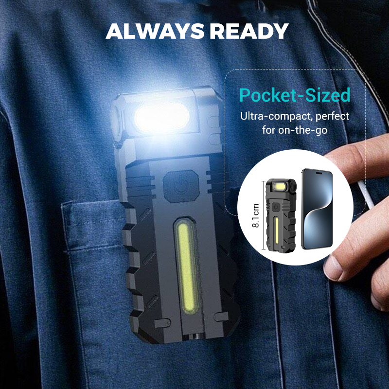 🔦 50% RABATT! 🧲 Mini LED Taschenlampe – Starke Leuchtkraft – Magnetischer Sockel, Seitenscheinwerfer & Ideal für Outdoor/Notfälle ⚡