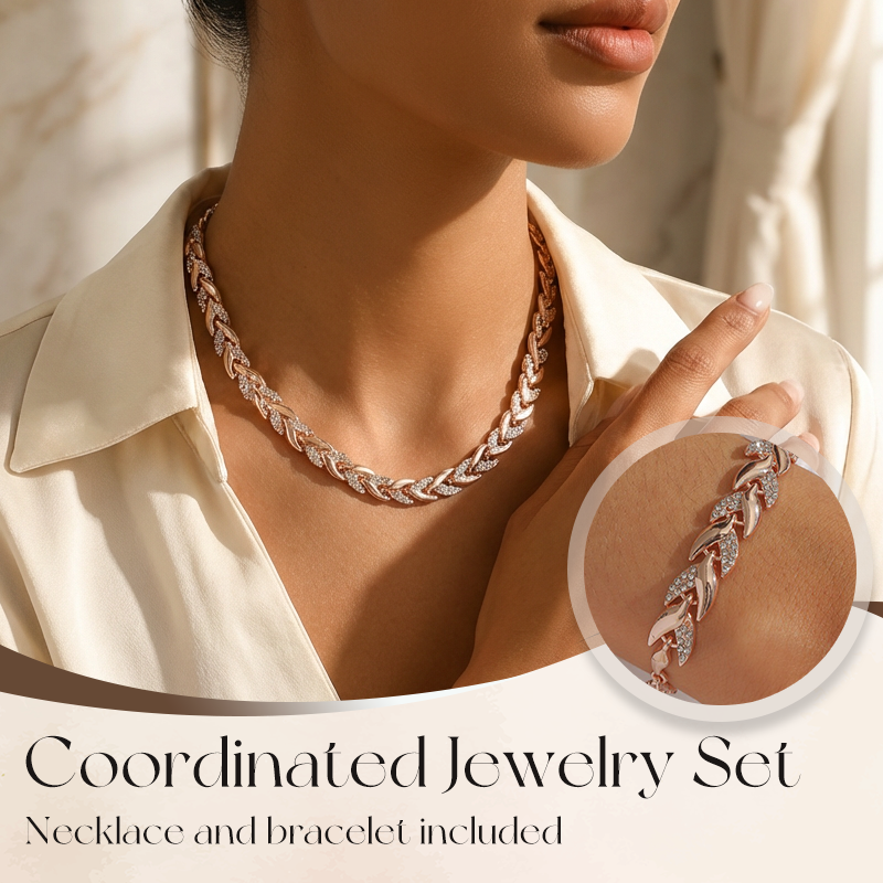💎 60% RABATT! 💎 Verstellbares Halsketten- & Armband-Set im Blatt-Design mit Strass – Eleganz aus der Natur, Funkelglanz für jeden Anlass ✨🌿