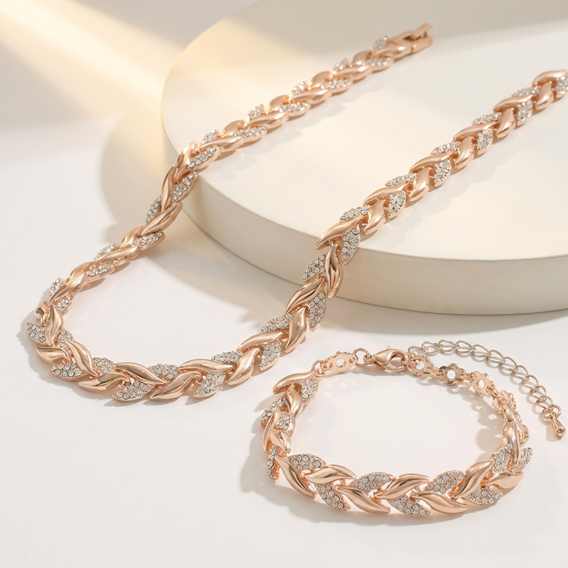 💎 60% RABATT! 💎 Verstellbares Halsketten- & Armband-Set im Blatt-Design mit Strass – Eleganz aus der Natur, Funkelglanz für jeden Anlass ✨🌿