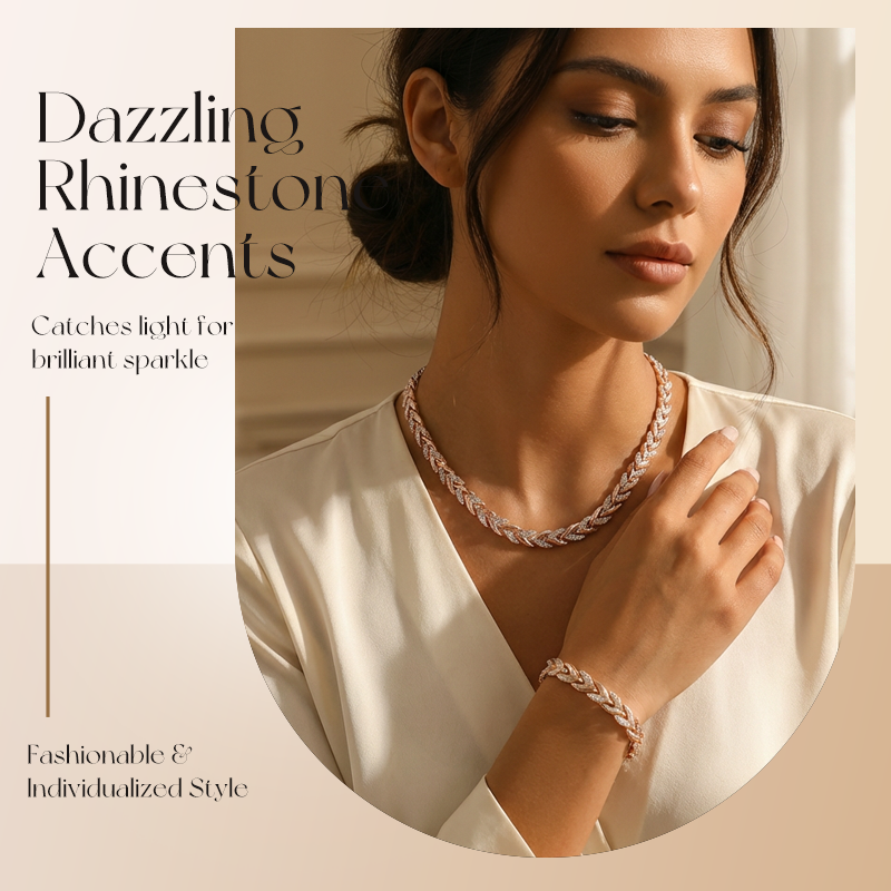 💎 60% RABATT! 💎 Verstellbares Halsketten- & Armband-Set im Blatt-Design mit Strass – Eleganz aus der Natur, Funkelglanz für jeden Anlass ✨🌿