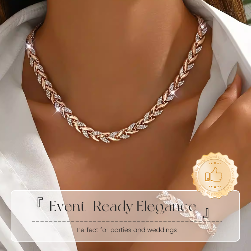 💎 60% RABATT! 💎 Verstellbares Halsketten- & Armband-Set im Blatt-Design mit Strass – Eleganz aus der Natur, Funkelglanz für jeden Anlass ✨🌿