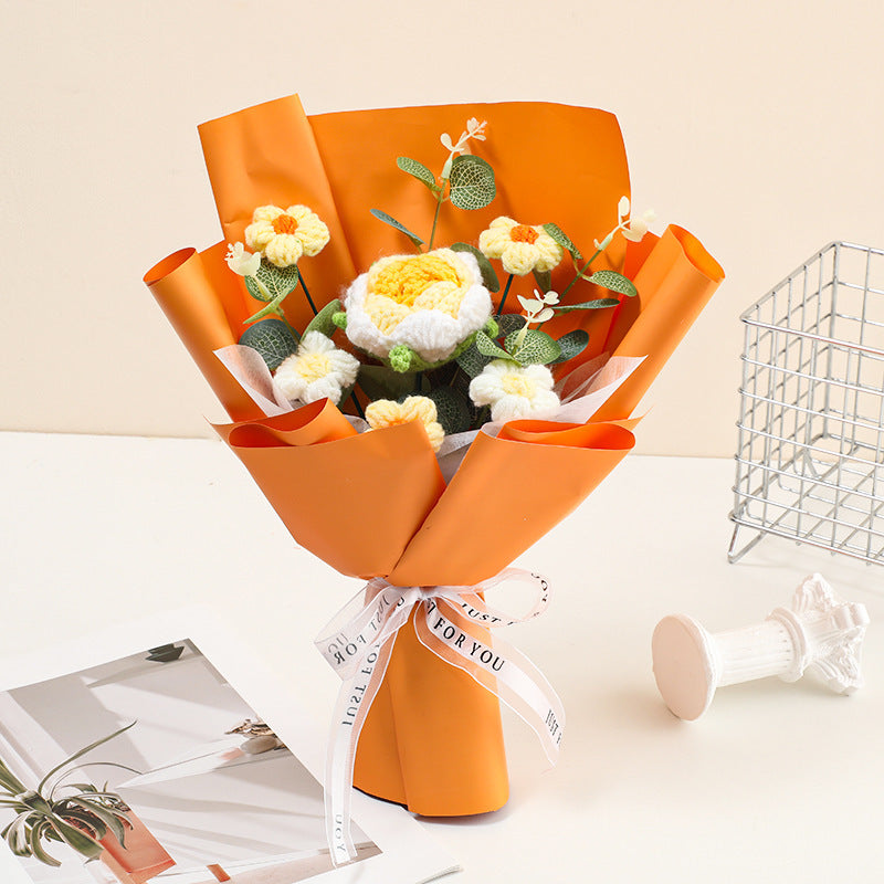 🌸 50% RABATT! 🎉 Handmade Delicate Crochet Flower Bouquet – Lifelike Design, Durable & Perfect Home Decor/Gift ✨