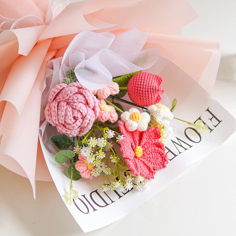 🌸 50% RABATT! 🎉 Handmade Delicate Crochet Flower Bouquet – Lifelike Design, Durable & Perfect Home Decor/Gift ✨