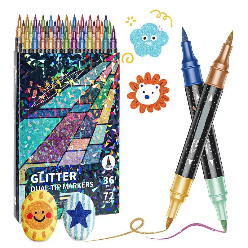🎨 50% RABATT! ✨ 24-Farben Dual-Tip Glitzer-Marker Set – Glitter & Fine Tip, Lebendige Farben & Perfekt Für Kunst, Basteln & Handlettering 🖌️