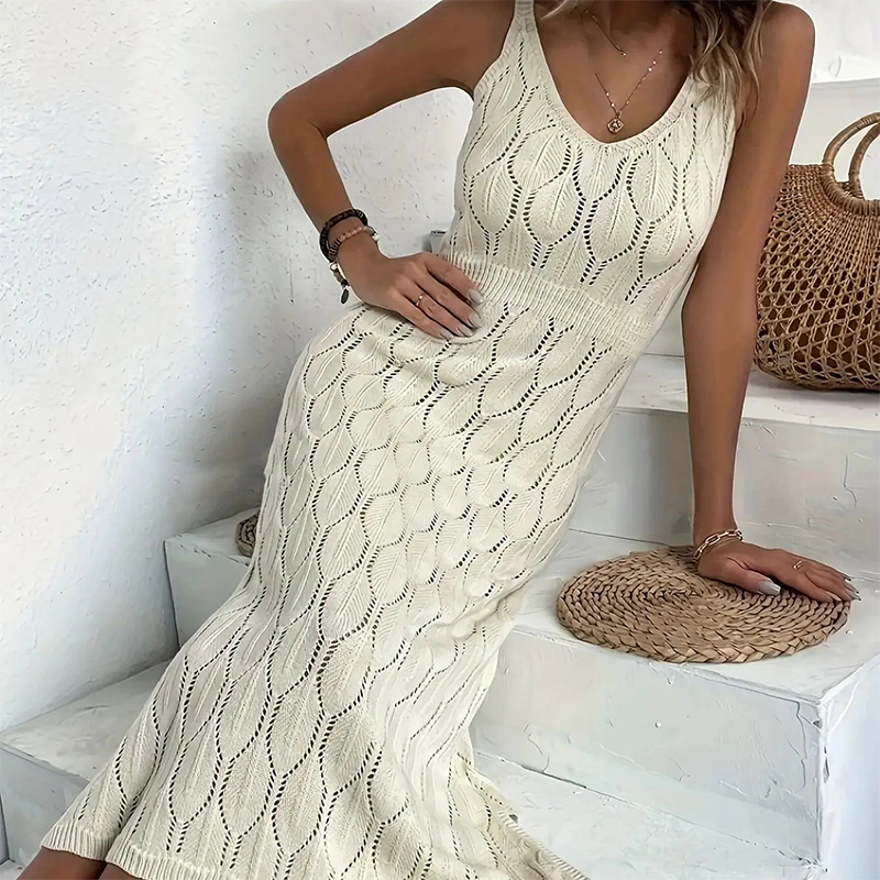 📢📢51% RABATT! ⏰2026 Neu eingetroffen Elegantes Kleid mit V-Ausschnitt & Pointelle-Strickmuster ✨
