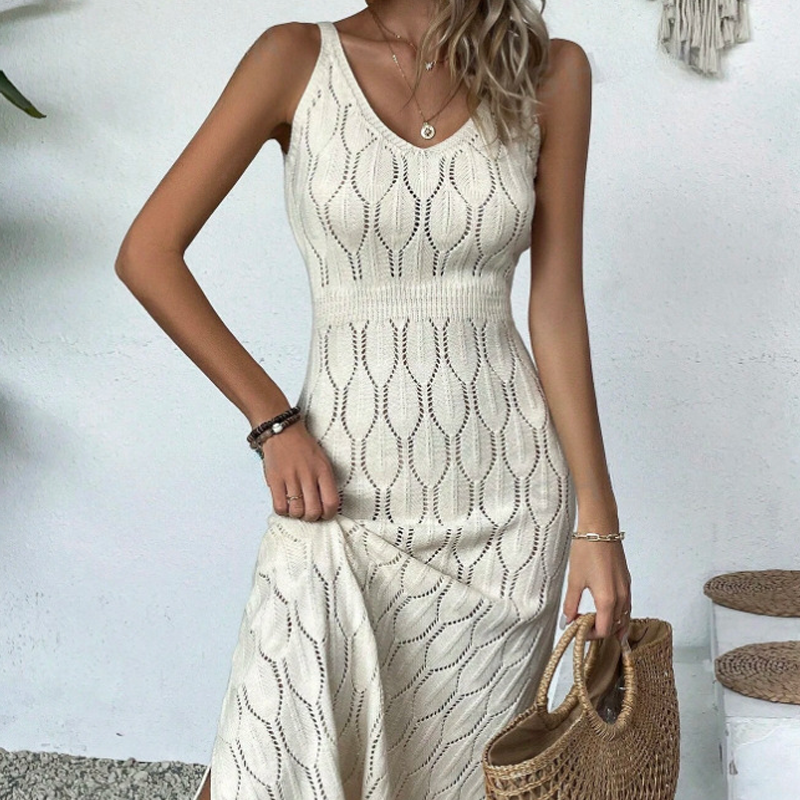 📢📢51% RABATT! ⏰2026 Neu eingetroffen Elegantes Kleid mit V-Ausschnitt & Pointelle-Strickmuster ✨