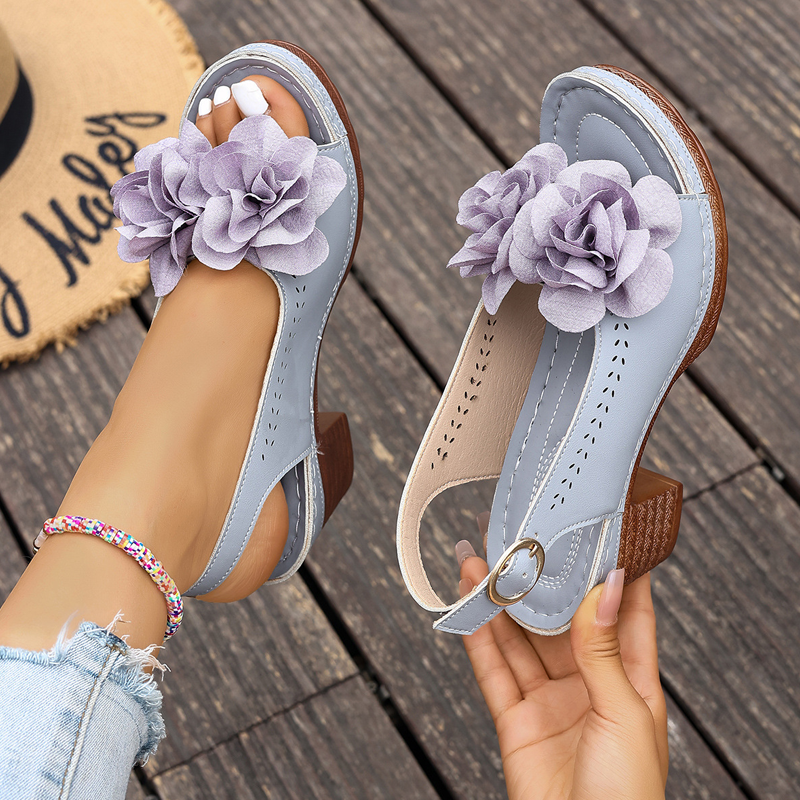 👡🌸 Sandalen mit Blockabsatz, 3D-Blumen & Offener Spitze – Elegant, Bequem & Modischer Look 👠