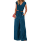 👚 60% RABATT! 💃 Damen V-Ausschnitt Top mit Bindegürtel & Weite Hosen Set – Fließender Stoff, Elastischer Bund & Stylischer Look 🩳