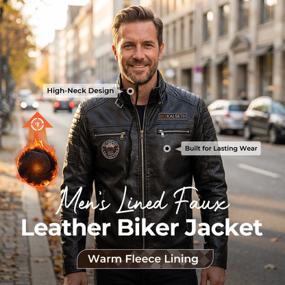Gefütterte Herren Bikerjacke aus Kunstleder