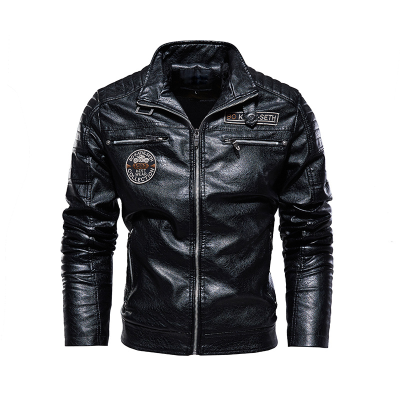 Gefütterte Herren Bikerjacke aus Kunstleder