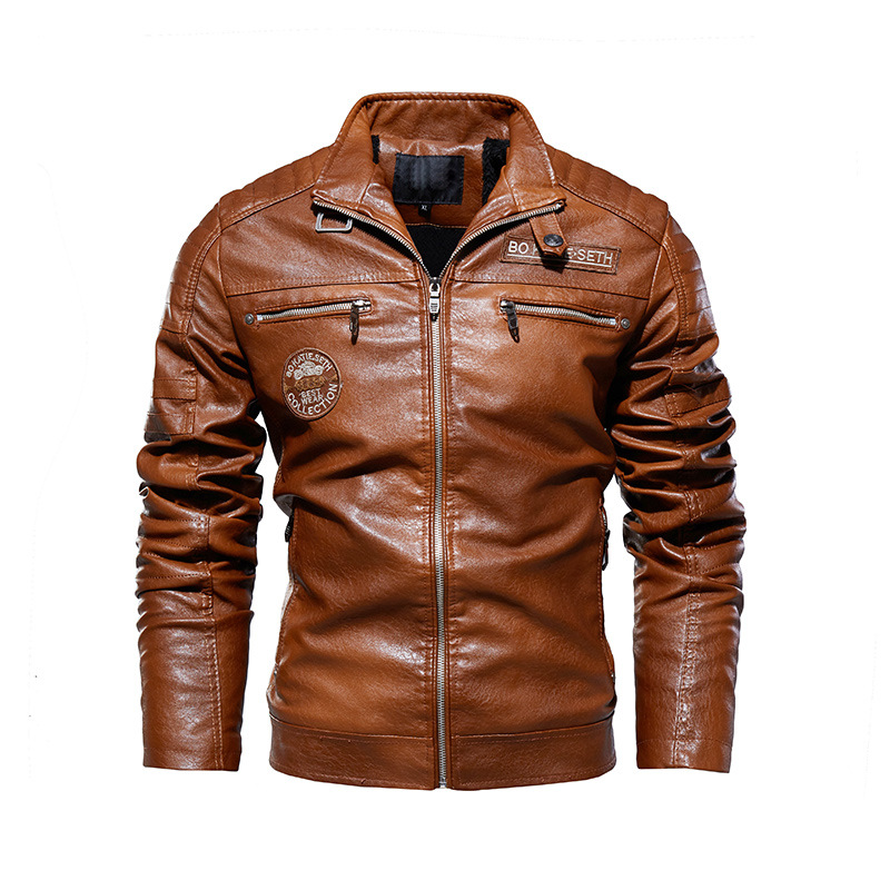 Gefütterte Herren Bikerjacke aus Kunstleder