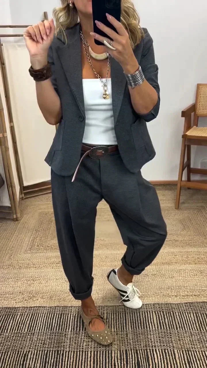 💎 55% RABATT! 💎 Damen Business-Anzug – Bügelfreier Blazer mit Kragen & Hose, Klassischer Look & Atmungsaktive Passform 👖💼