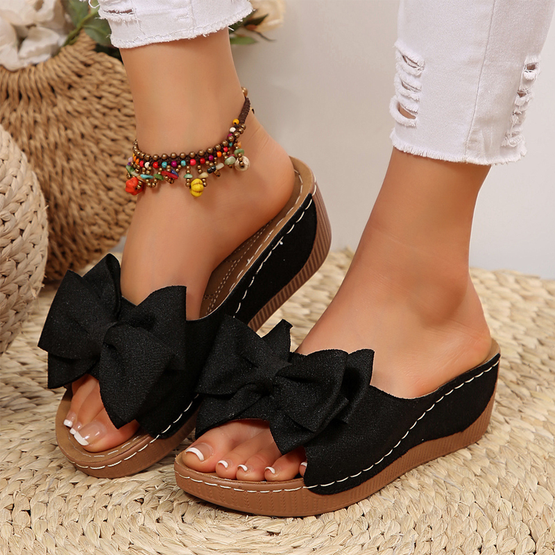 Damen-Bowknot-Zehenfreie Keilabsätze-Sandalen