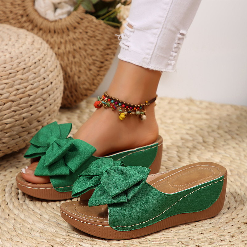 Damen-Bowknot-Zehenfreie Keilabsätze-Sandalen