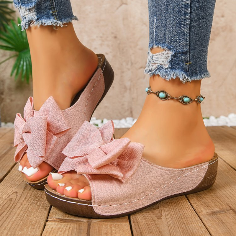 Damen-Bowknot-Zehenfreie Keilabsätze-Sandalen