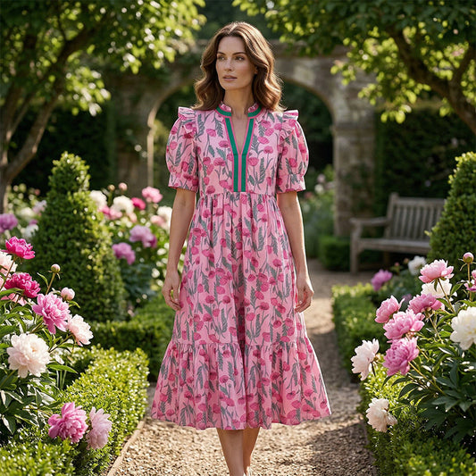 👗 57% RABATT! 🌸 Damen Maxikleid mit Blumendruck & Puffärmeln – Romantischer Stil, Fließender Stoff & Perfekt für den Sommer ☀️