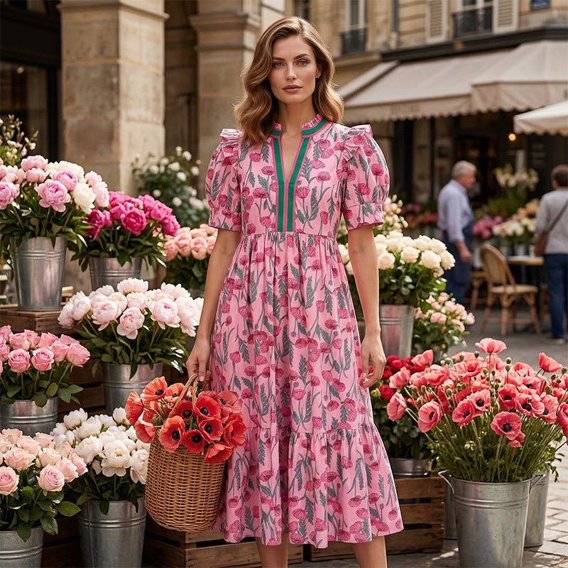 👗 57% RABATT! 🌸 Damen Maxikleid mit Blumendruck & Puffärmeln – Romantischer Stil, Fließender Stoff & Perfekt für den Sommer ☀️