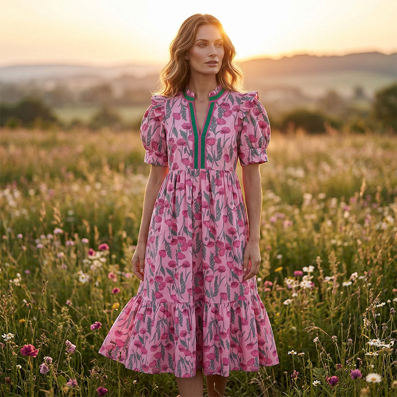 👗 57% RABATT! 🌸 Damen Maxikleid mit Blumendruck & Puffärmeln – Romantischer Stil, Fließender Stoff & Perfekt für den Sommer ☀️