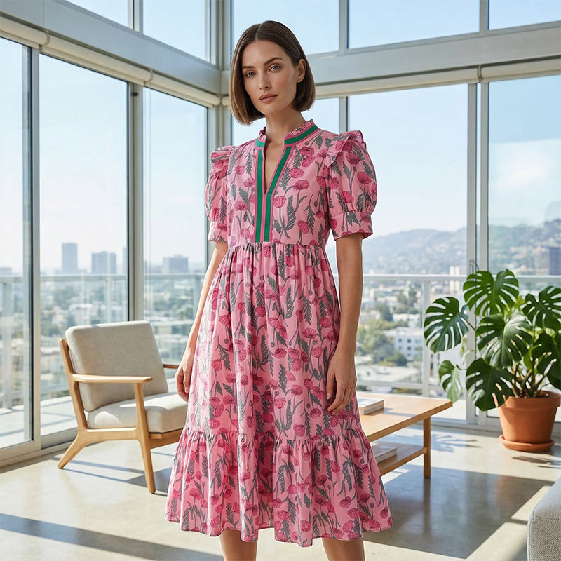 👗 57% RABATT! 🌸 Damen Maxikleid mit Blumendruck & Puffärmeln – Romantischer Stil, Fließender Stoff & Perfekt für den Sommer ☀️