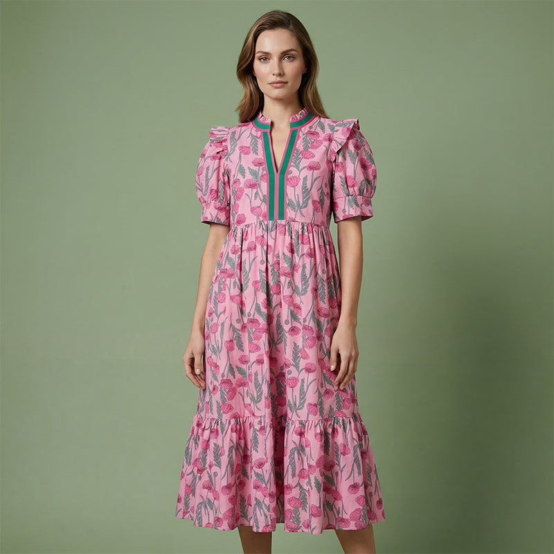 👗 57% RABATT! 🌸 Damen Maxikleid mit Blumendruck & Puffärmeln – Romantischer Stil, Fließender Stoff & Perfekt für den Sommer ☀️