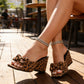 📢📢53 % Rabatt!! ⏰ Slip-On-Sandalen mit Absatz und Leopardenmuster – Blockabsatz, Schleifenverzierung und auffälliges Muster (Größen 36–43)