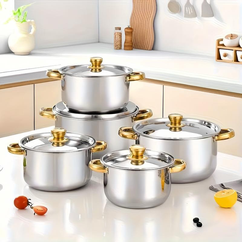 💎 -60% AUF 5-TEILIGES KOCHSET! 💎 Robuster Edelstahl, Glasdeckel & Elegante Gold-Akzente