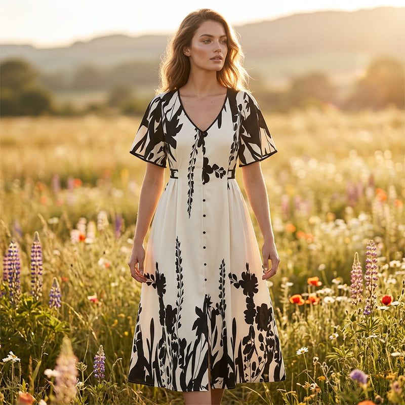💎 -50% AUF DAS BOTANIK-KLEID! 💎 V-Ausschnitt, A-Linie & Flatterärmel für elegante Leichtigkeit ✨