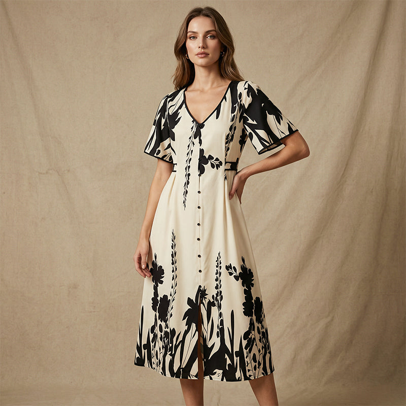 💎 -50% AUF DAS BOTANIK-KLEID! 💎 V-Ausschnitt, A-Linie & Flatterärmel für elegante Leichtigkeit ✨