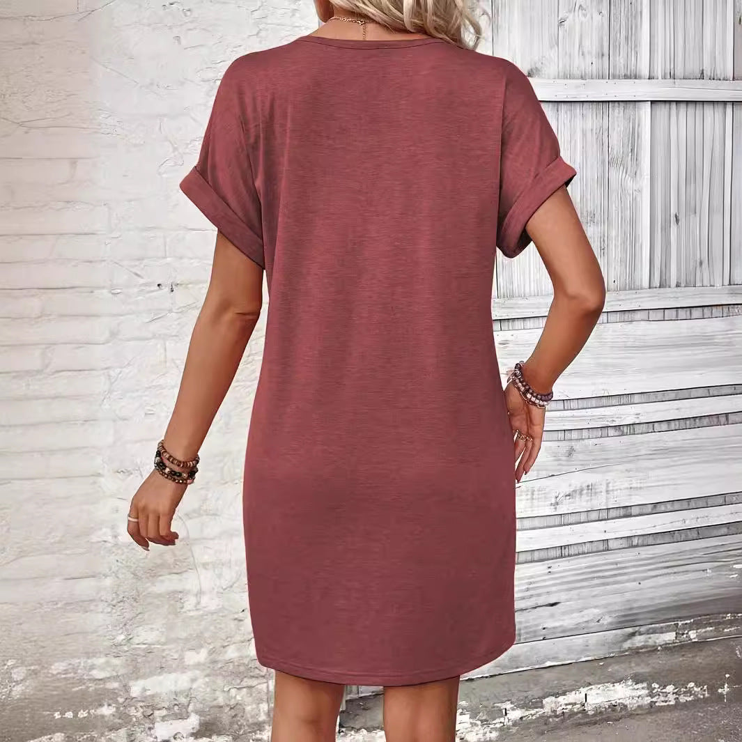 👗🌺 50% RABATT! Frauen modisches Kleid mit einfarbiger Knopfleiste & Nackenrollen-Hülle – Elegant, zeitlos & perfekt für festliche Anlässe ✨