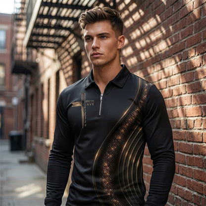 Men's Casual Retro Long Sleeve Zip-Up Shirt