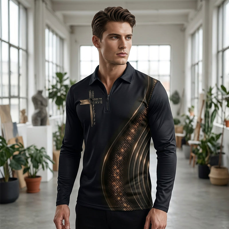 Men's Casual Retro Long Sleeve Zip-Up Shirt